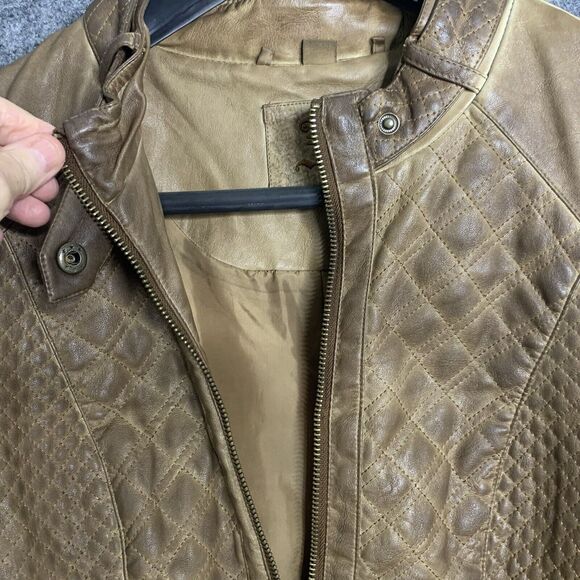 J2 Faux Leather Jacket Women XL Brown Aged Look Zip Front & Sleeves Lined - Picture 6 of 16